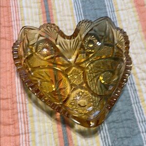 L E Smith Amber Heart Shape Candy Dish